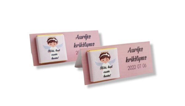 Table card with chocolate bar ,,Aurejos Krikstynos,,