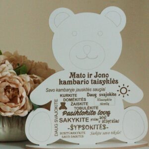 Personalised stand up bear ,,Mato ir Jono kambario taisykles,,