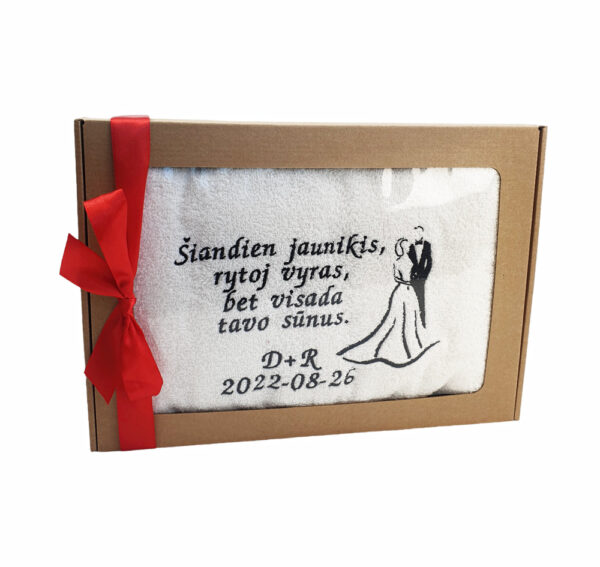 Personalised Towel with cardboard,,Siandien jaunikis...,,