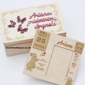 Gift set for kids. Memory box with new baby born information. 