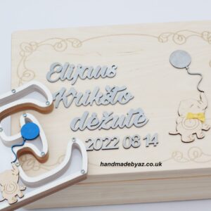 Gift set for kids. Memory box with personalised name money box