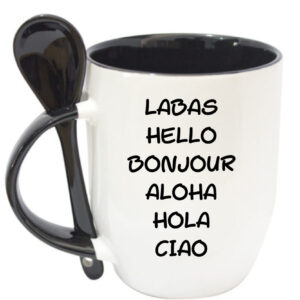 Cup with Spoon ,,LABAS HELLO..,,