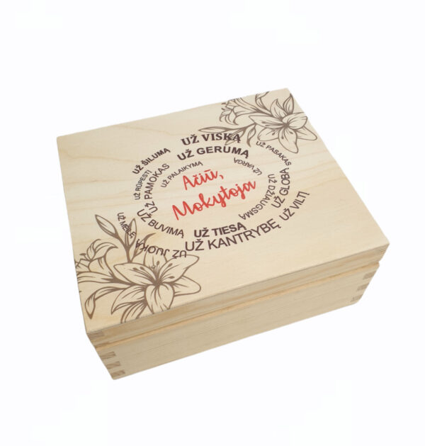 Wooden Tea Box ,,Aciu,Mokytoja,,