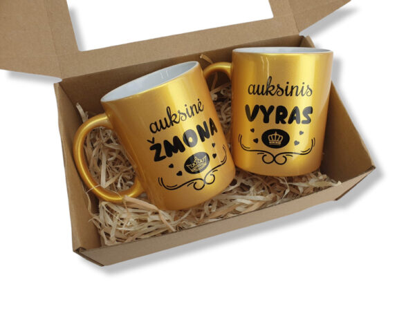 Cup  set with carboard ,,Auksine zmona,, ,,Auksinis vyras,, - Image 2