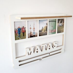 Personalised Trophy Shelf, Medal hanger / holder with photo frame.