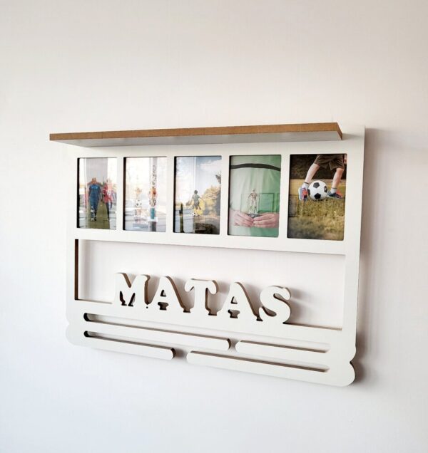 Personalised Trophy Shelf, Medal hanger / holder with photo frame. - Image 3