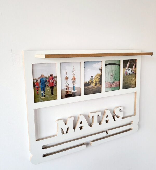 Personalised Trophy Shelf, Medal hanger / holder with photo frame. - Image 4