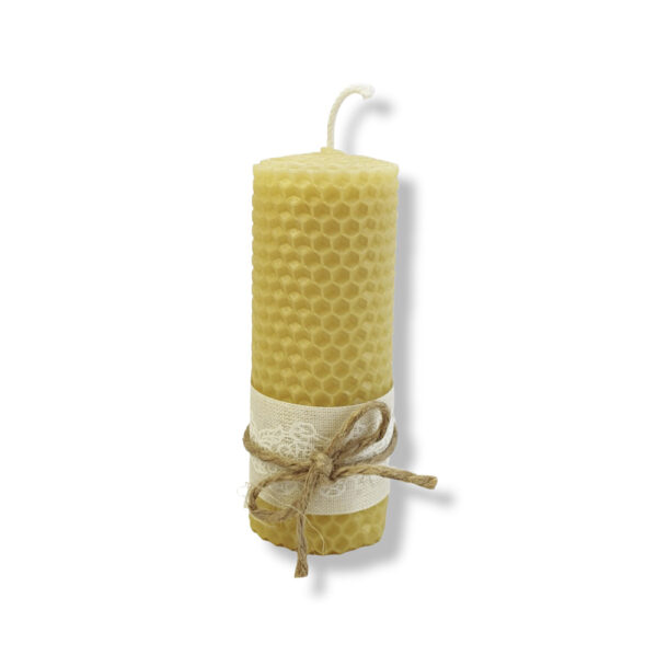 Hand Rolled 100% Beeswax Candle with ribbon