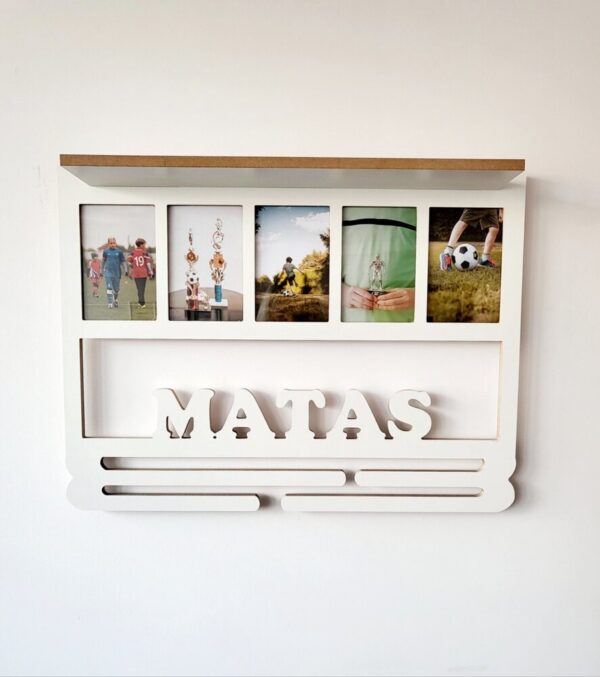 Personalised Trophy Shelf, Medal hanger / holder with photo frame. - Image 5