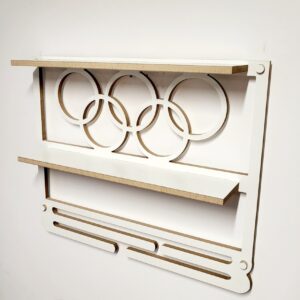 Personalised Trophy Shelf, Medal hanger / holder with OLYMPIC RINGS