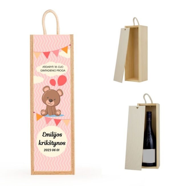 Wooden  Wine Box ,,Emilijos Krikstynos,, (ANY NAME)