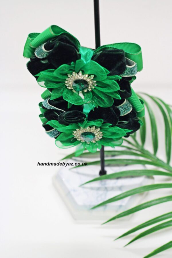 Pair Of  Ribbon Hair Bows  Clip ,,Green,, - Image 2