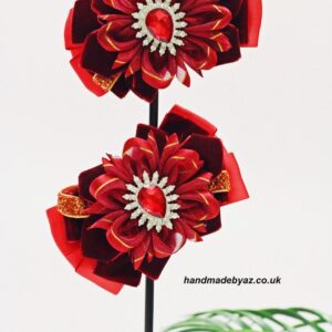 Pair Of  Ribbon Hair Bows  Clip ,,Red,,