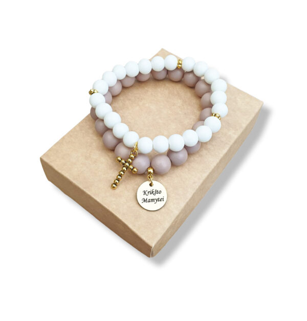 Bracelet set with gold tag ,,Kriksto mamytei,, 2