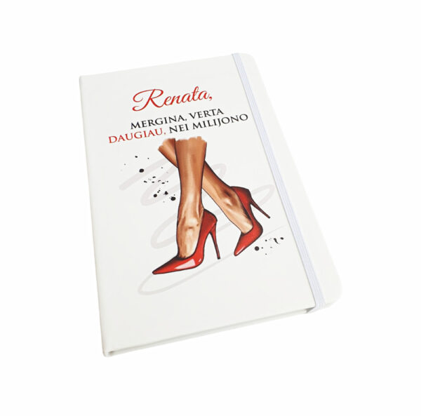 Personalised White Notebook ,,Renata,mergina,kuri verta daugiau nei milijono,,