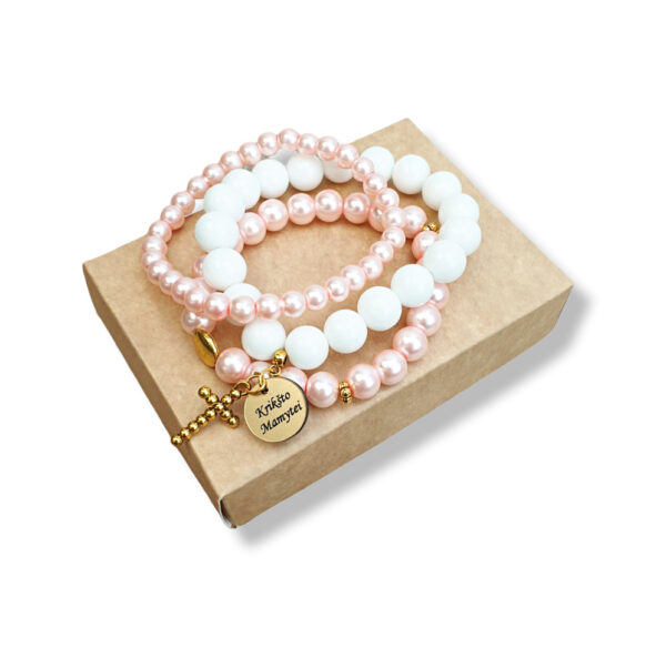 Bracelet set with gold tag ,,Kriksto mamytei,, with cross