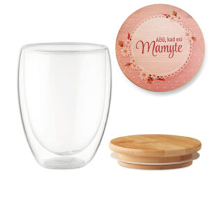 Double glass cup ,,Aciu,kad esi Mamyte,,