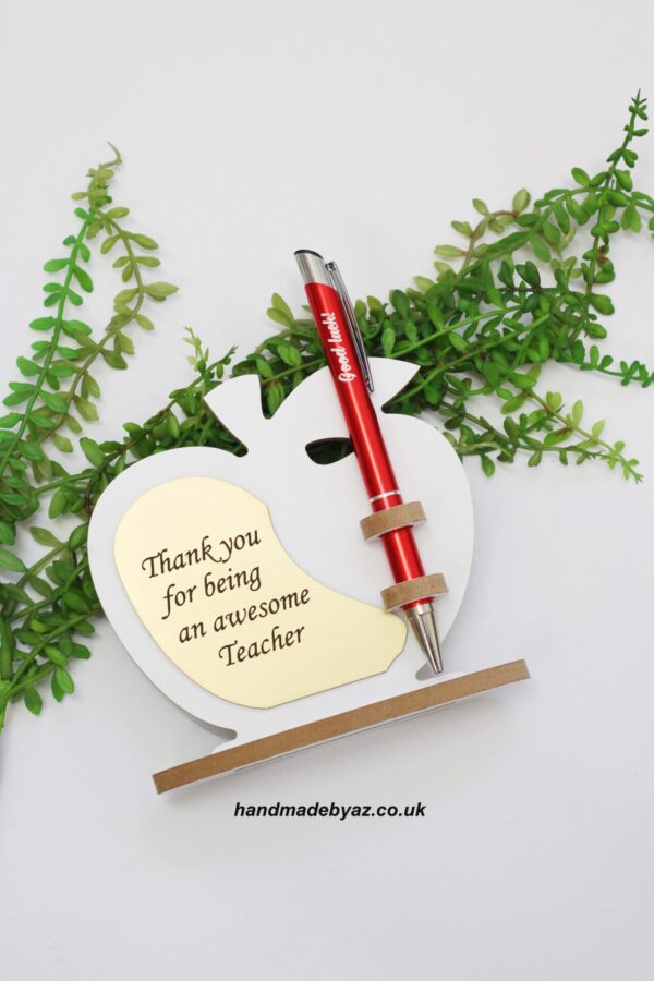 Stand up apple with pen ,,Thank you for being an awesome Teacher,,