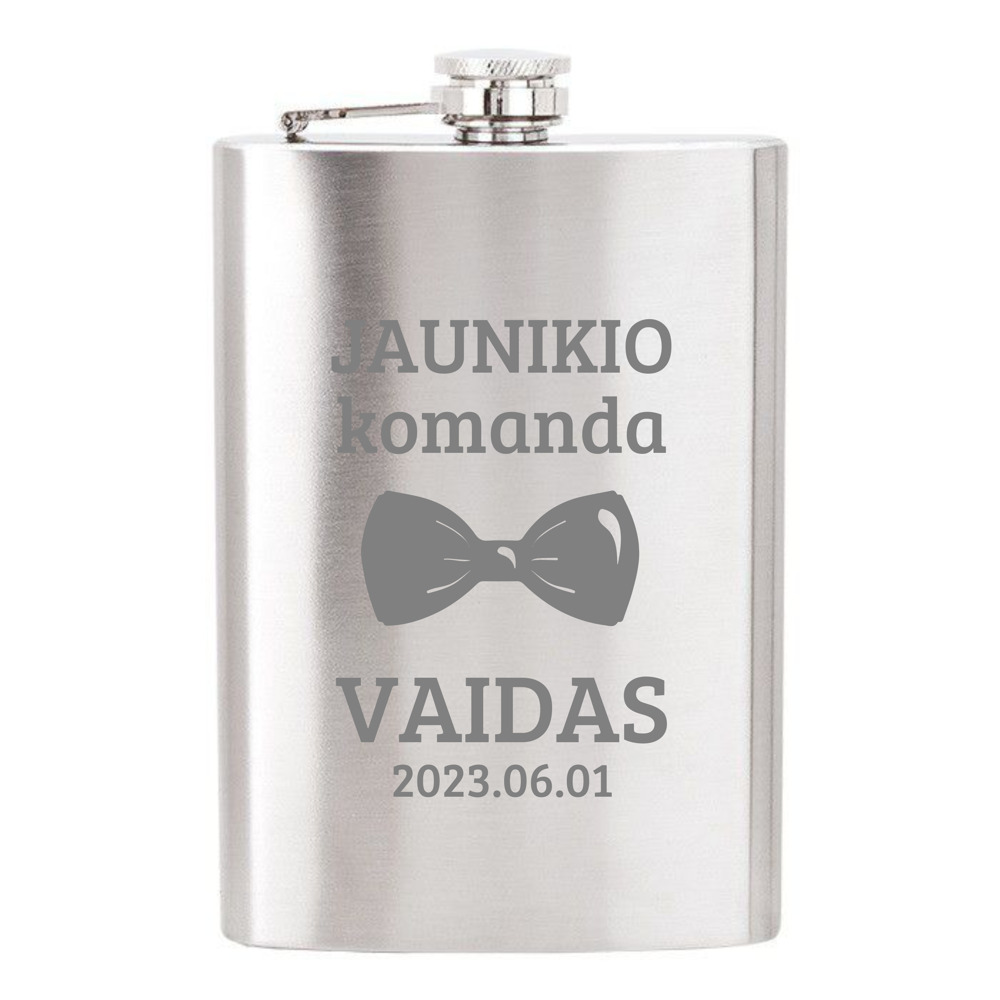 Personalised Metal Flask ,,Jaunikio komanda VAIDAS,,
