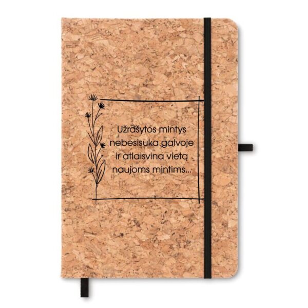 Cork Notebook ,,Uzrasytos mintys nebesisuka galvoje,,