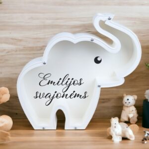 3D Piggy bank, elephant with name ,,EMILIJOS SVAJONEMS,,