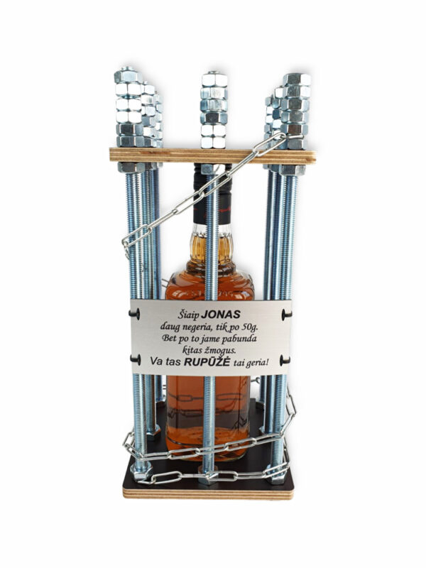 Personalised Metal Bottle Cage ,,Siaip Jonas daug negeria...,, (ANY NAME) - Image 2