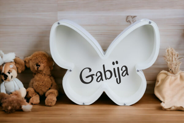 PERSONALISED 3D Piggy bank, butterfly with ANY NAME