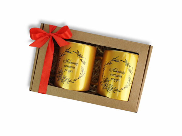 Cup  set with carboard ,,Auksiniu vestuviu proga,,