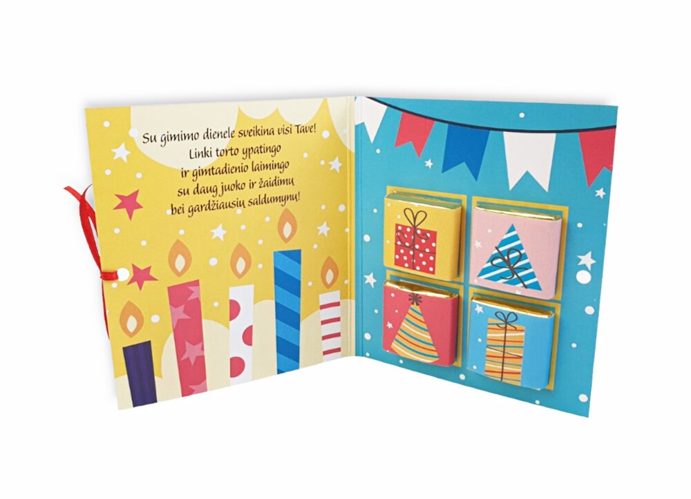 Greeting card with chocolate ,,Su gimimo diena,,