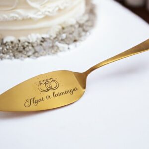 Golden stainless steel cake spatula ,,Ilgai ir laimingai,,
