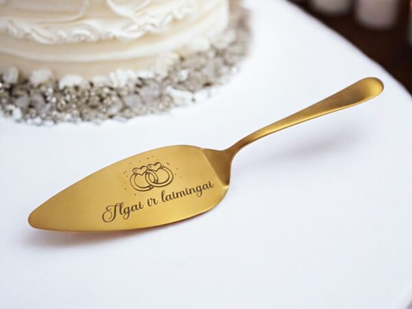 Golden stainless steel cake spatula ,,Ilgai ir laimingai,,