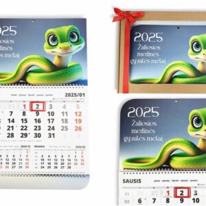 Wall calendar with print ,,2025 Zaliosios medines gyvates metai,,