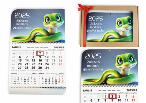 Wall calendar with print ,,2025 Zaliosios medines gyvates metai,,