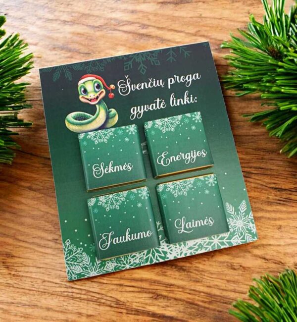 Greeting card with chocolate ,,Svenciu proga gybate linki...,,