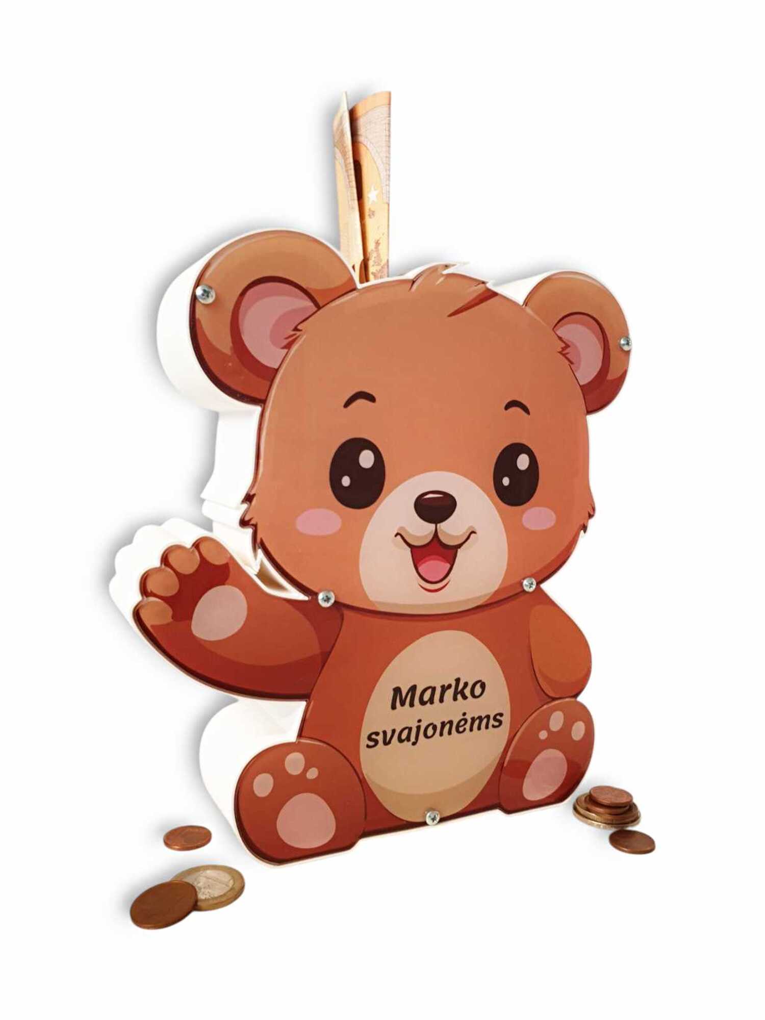 Personalised Money Box Bear ,,Marko svajonems,, (ANY NAME)