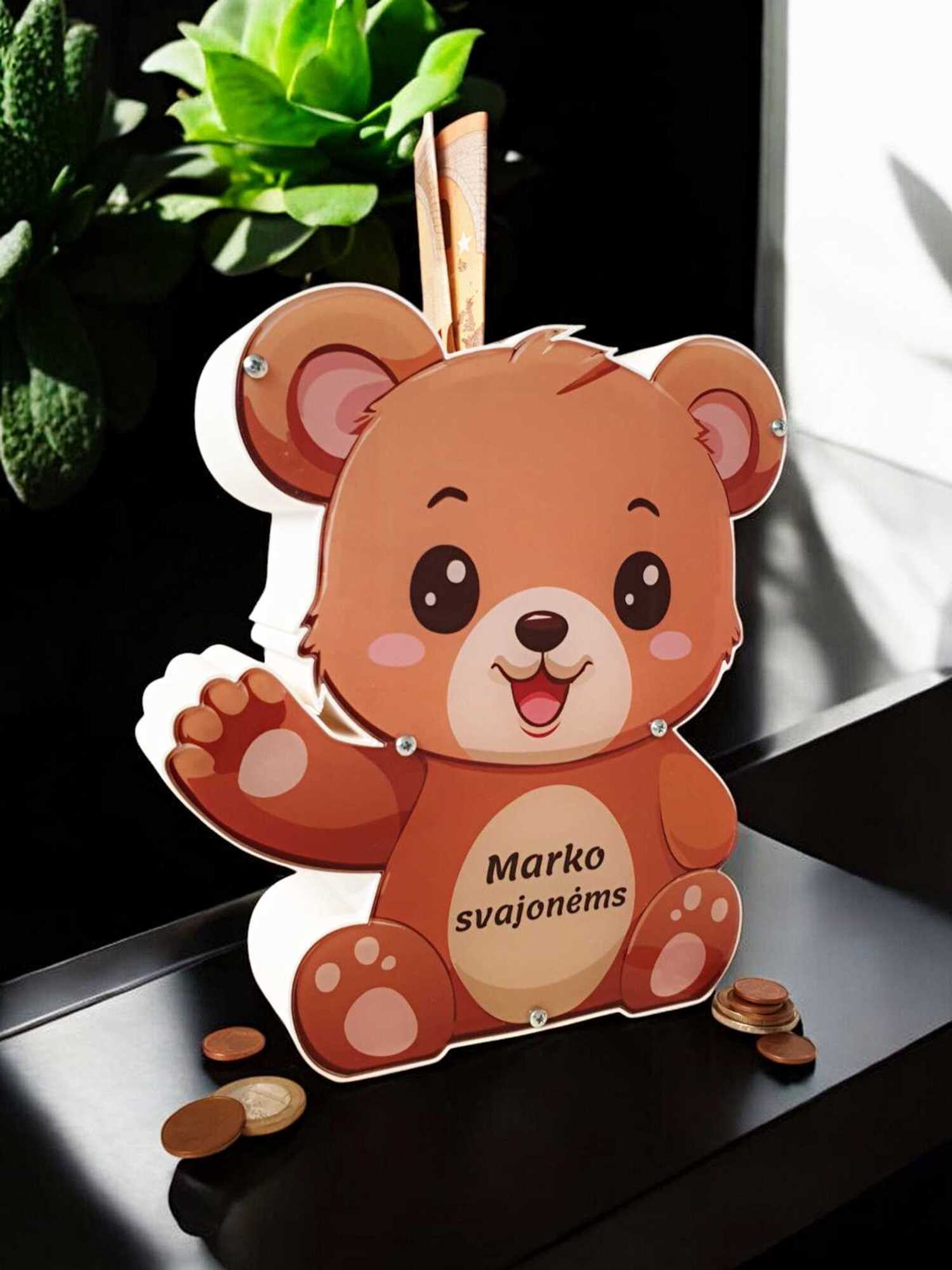 Personalised Money Box Bear ,,Marko svajonems,, (ANY NAME) - Image 4