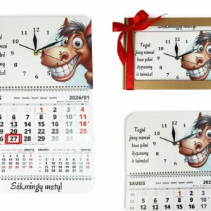 Wall calendar with clock ,,Tegul Jusu namai buna pilni sypsenu ir laimes,,