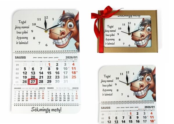 Wall calendar with clock ,,Tegul Jusu namai buna pilni sypsenu ir laimes,,