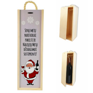 Wooden  Wine Box ,,Senu metu nuotaikai pakelti,,