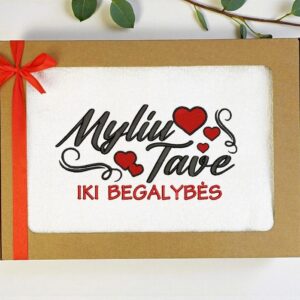 Towel with cardboard box ,,Myliu tave iki begalybes,,