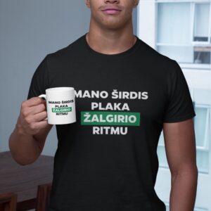 Printed T-shirt for Men with cup ,,Mano sirdis plaka zalgirio ritmu,,